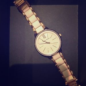 Anne Klein White and Gold-Tone Bracelet Watch